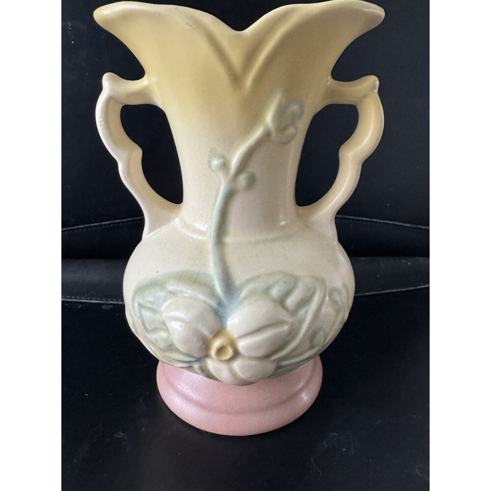 Vintage Hull Pottery Double Handle Vase – Pastel Floral Art Pottery